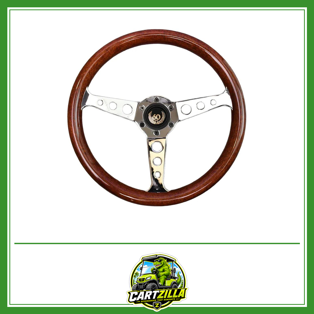 14 Inch 345mm Retro Wood Grain Sport Steering Wheel – Drift Racing with Anti-Slip Bracket-Golf Cart Steering Wheel-Cartzilla LLC