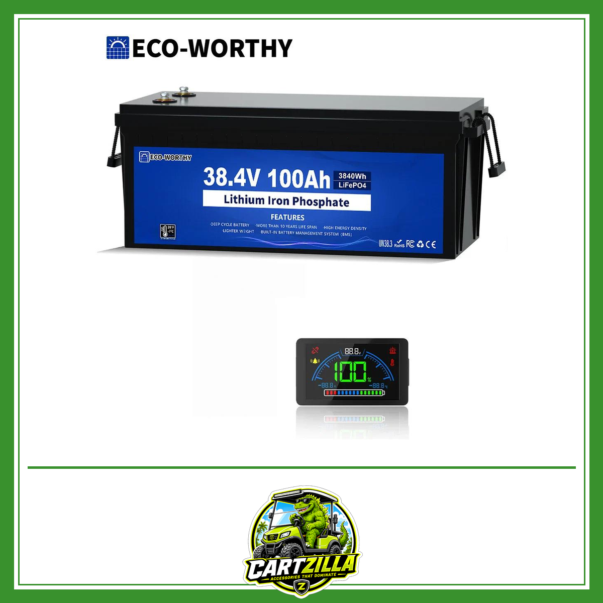 36V 100Ah Golf Cart Lithium Battery with BMS & Bluetooth-Cartzilla LLC