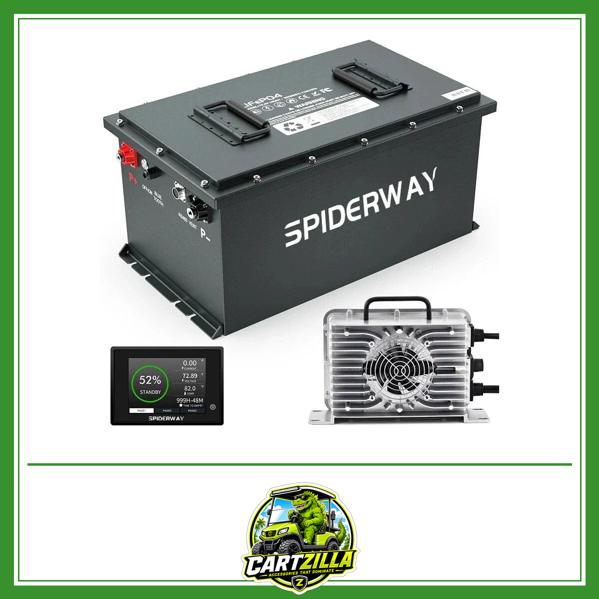 48V 150Ah Lithium Golf Cart Battery Built-in 200A BMS 6000+ Cycles Max. 10.24kW, Support Touch Monitor & Mobile APP-Cartzilla LLC