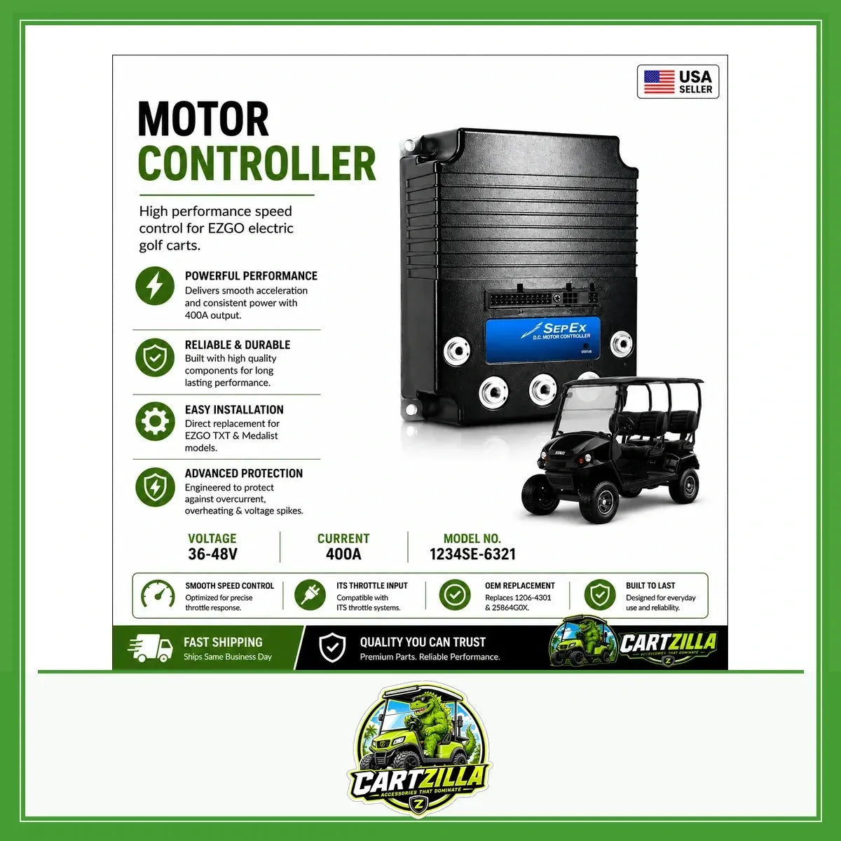 48V 400A Golf Cart Motor Controller for Star EV Classic & Sport XPR – Curtis 1268-5403 / 2CN090-Cartzilla LLC