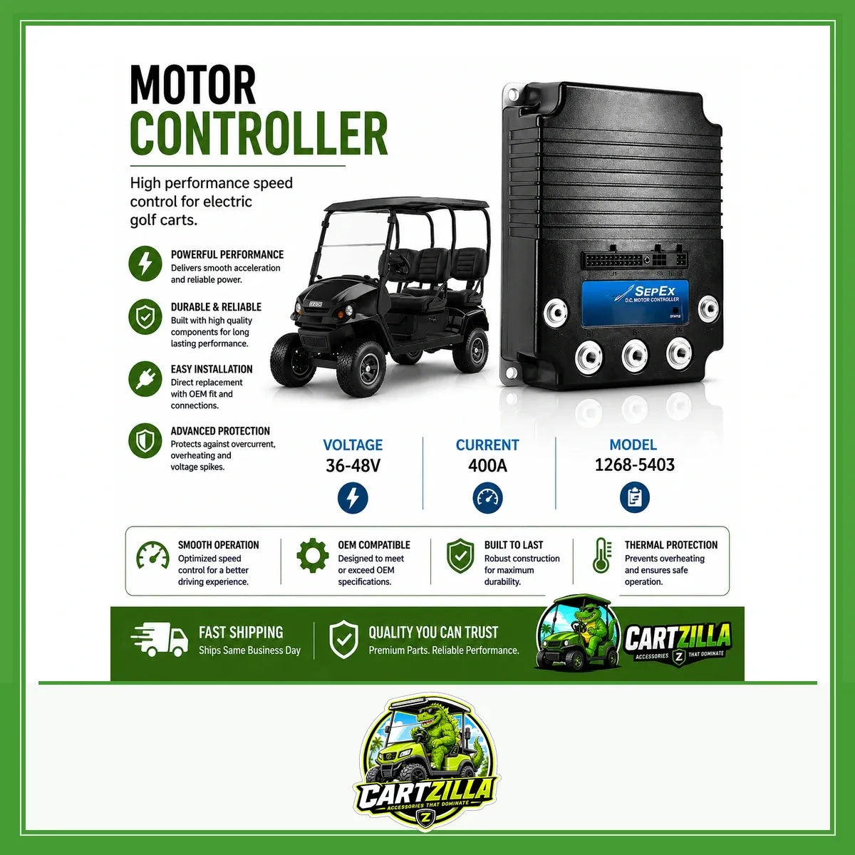 48V 400A SepEx DC Motor Controller for EZGO, Club Car & Yamaha Golf Carts – Curtis 1268-5403-Cartzilla LLC