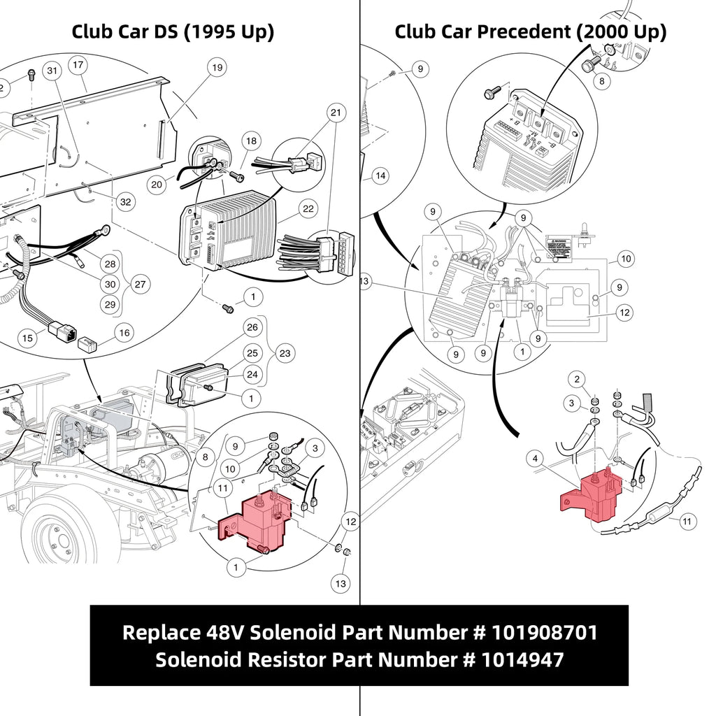 48V Solenoid with Resistor Assembly Fit | Club Car | 48V-Cartzilla Golf Cart Parts &amp; Accessories