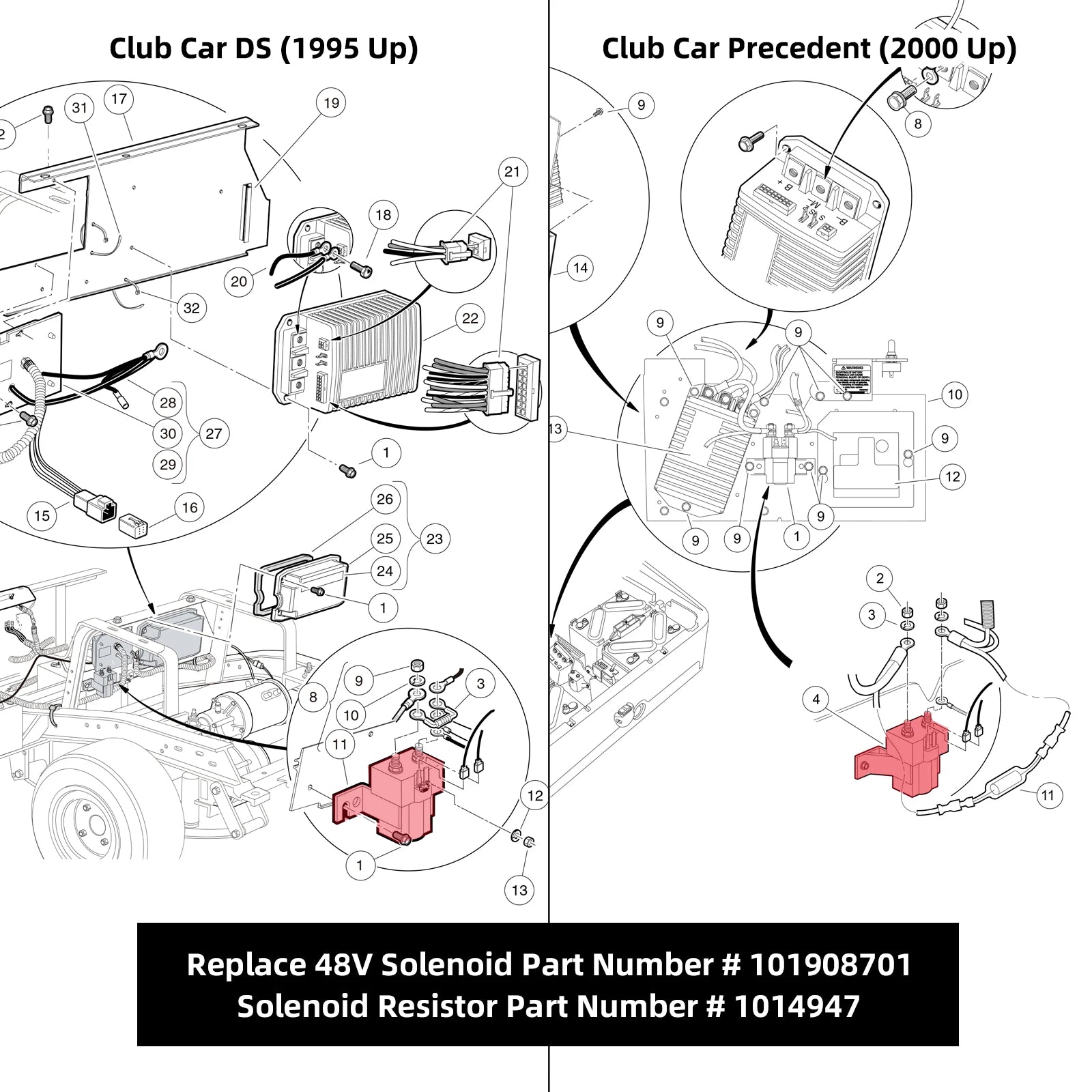 48V Solenoid with Resistor Assembly Fit | Club Car | 48V-Cartzilla Golf Cart Parts &amp; Accessories