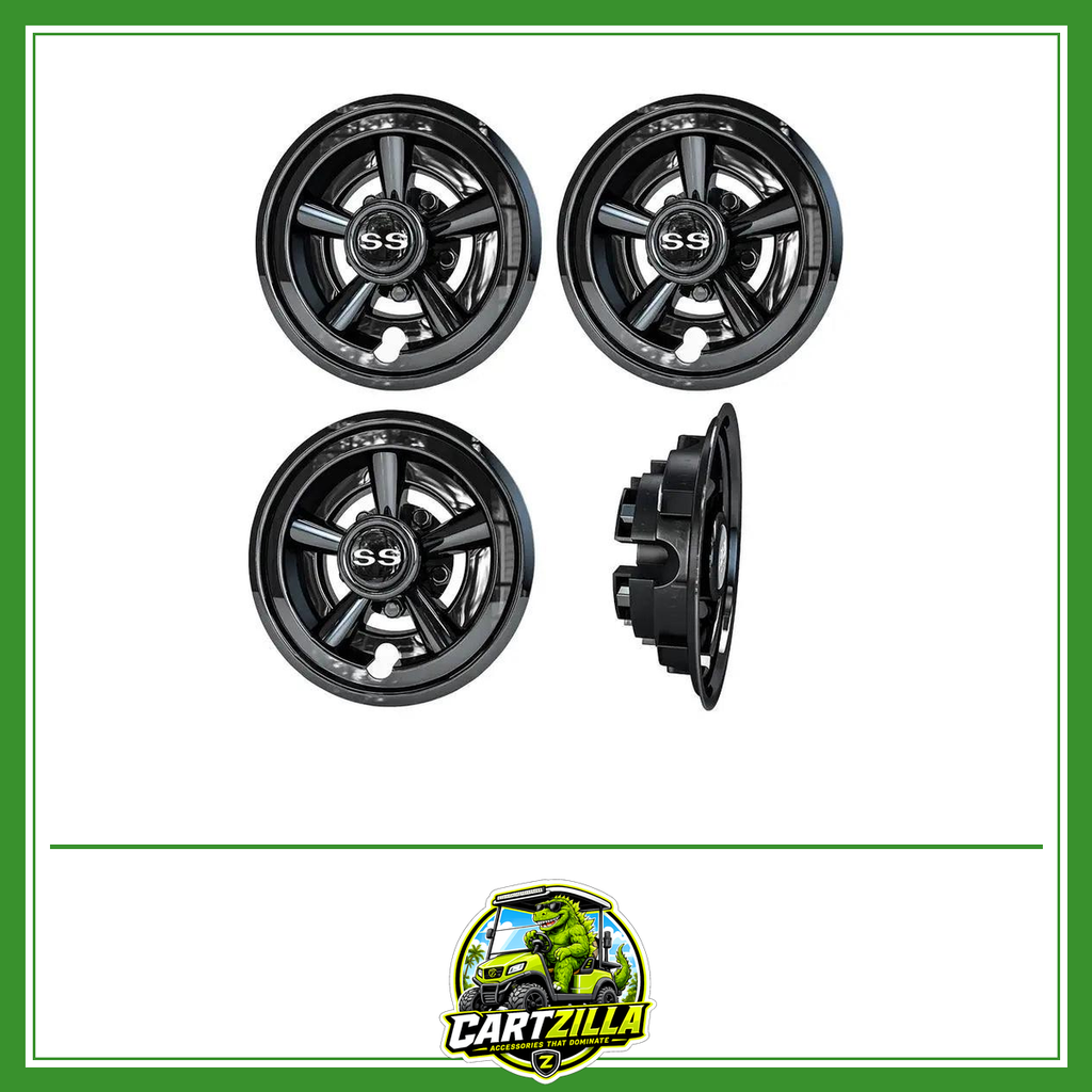 8" Black Chrome Golf Cart Hub Caps – No-Tool Install for Club Car (Set of 4)-Cartzilla LLC