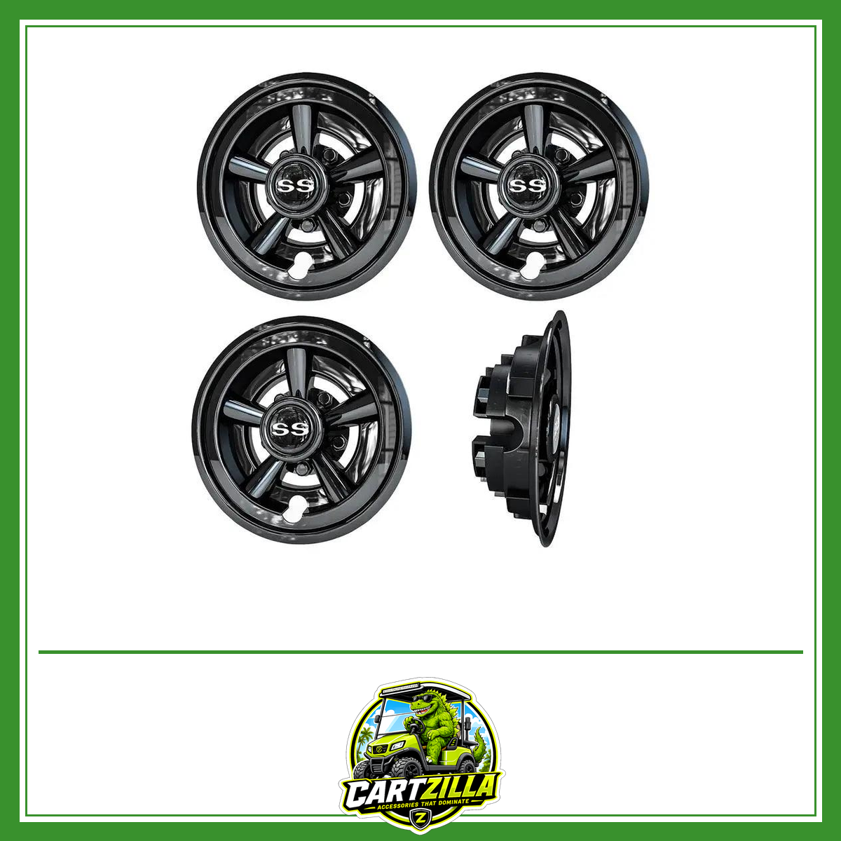 8" Black Chrome Golf Cart Hub Caps – No-Tool Install for Club Car (Set of 4)-Cartzilla LLC