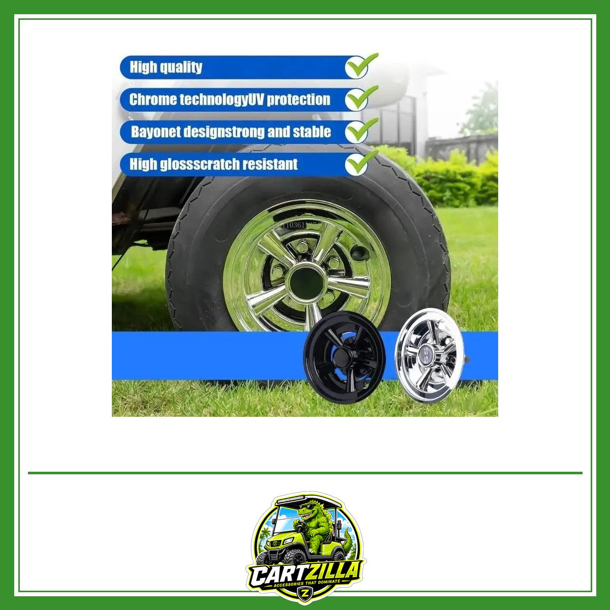 8" Golf Cart Hub Caps – Rust-Proof Silver & Black Wheel Covers (Set of 4)-Cartzilla LLC