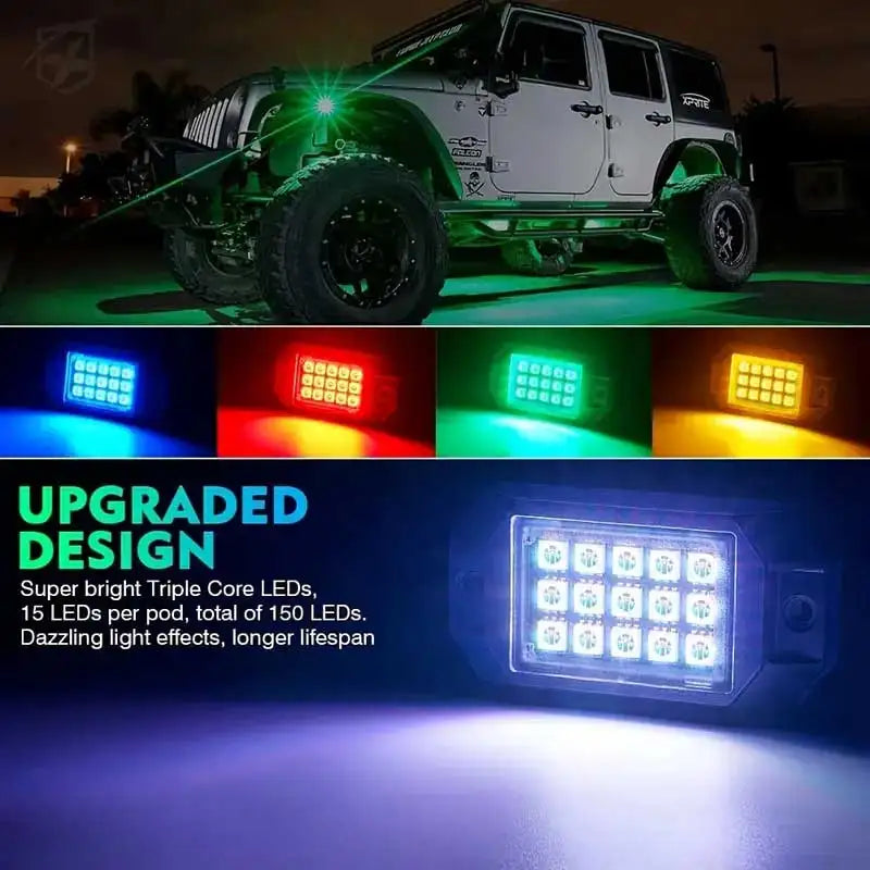 8 Pods Metal Alloy Upgraded LED Rock Lights And 8 Pods Alloy R+ LED Rock Lights For Golf Carts Trucks Cars SUV ATV