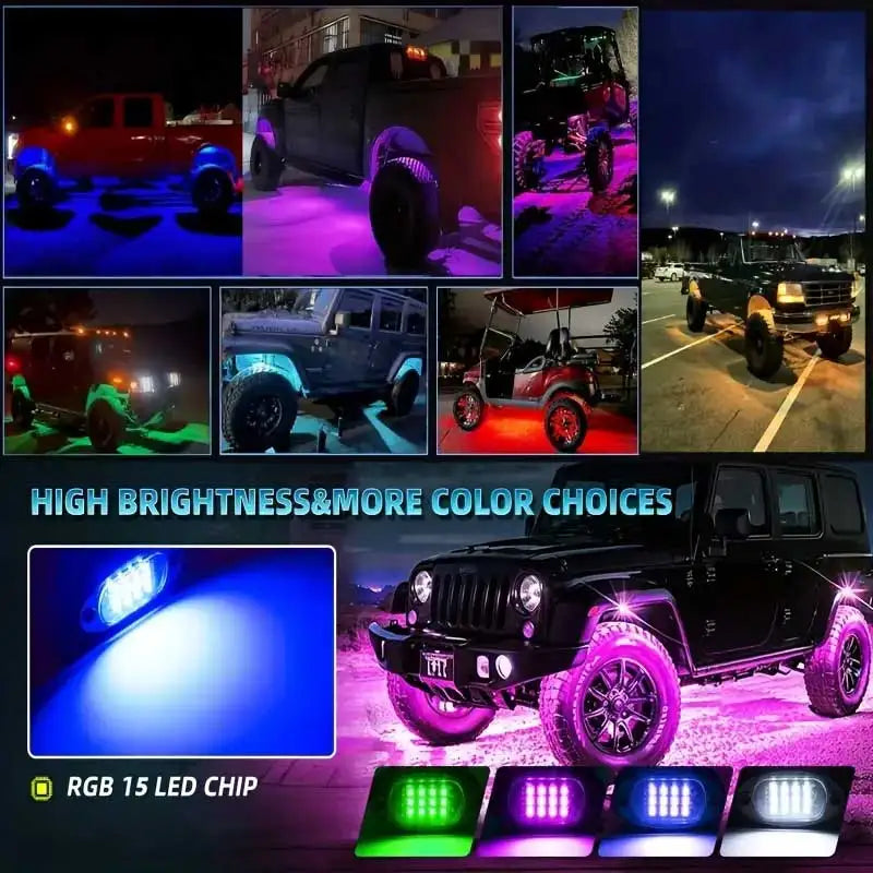 8 Pods Metal Alloy Upgraded LED Rock Lights And 8 Pods Alloy R+ LED Rock Lights For Golf Carts Trucks Cars SUV ATV