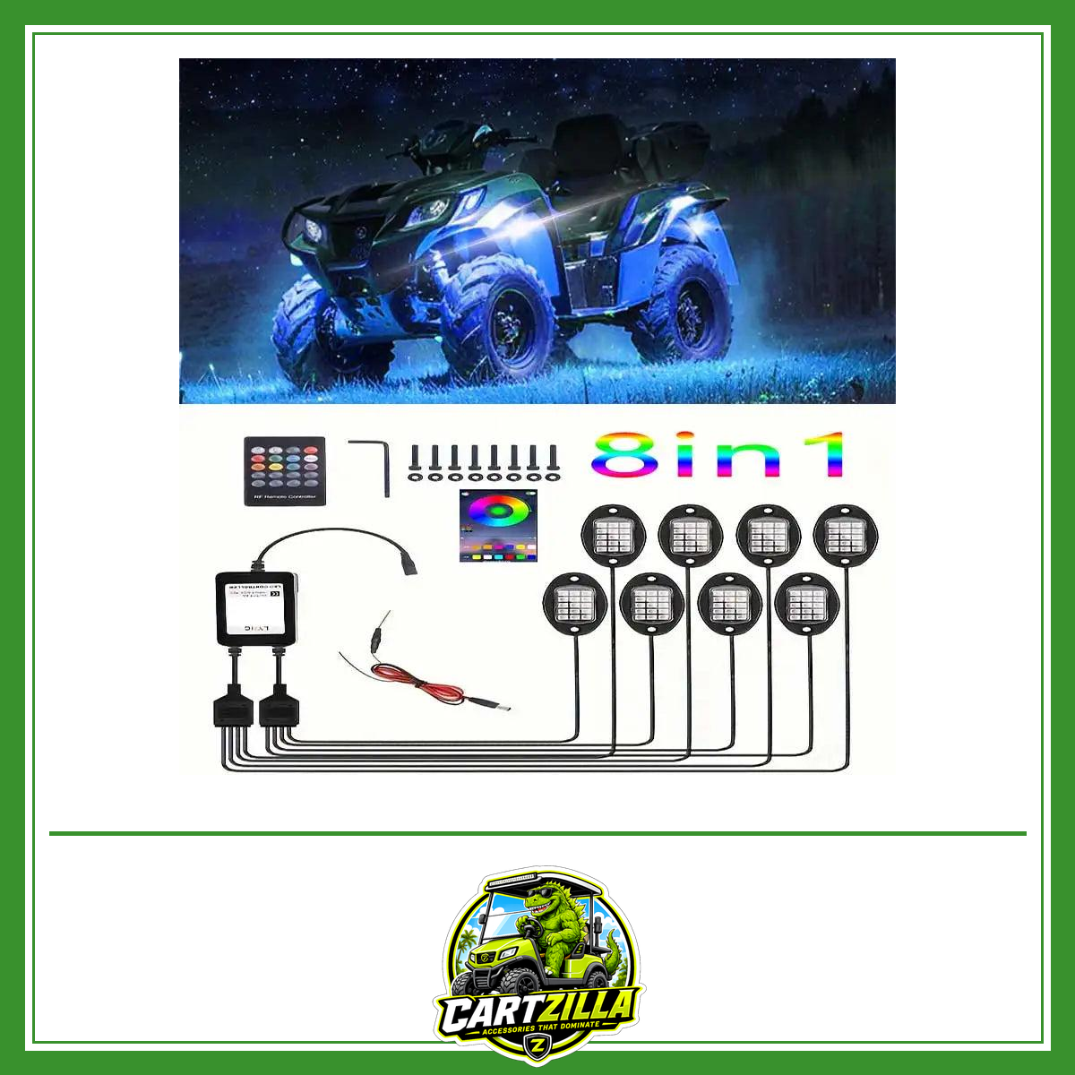 8 Pods Metal Alloy Upgraded LED Rock Lights And 8 Pods Alloy R+ LED Rock Lights For Golf Carts, Trucks, Cars, SUV, ATV, Dream Co-Cartzilla LLC