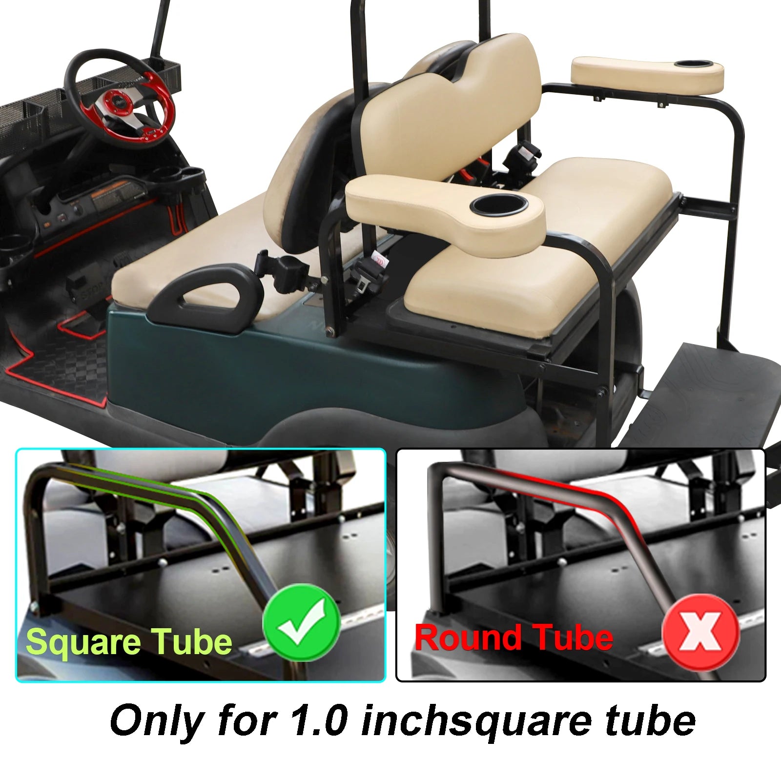 Armrest with Cup Holder Compatible with EZGO Club Car Yamaha - Upgrade Support Frame/No Drilling Required-Beige | EZGO-Cartzilla Golf Cart Parts &amp; Accessories