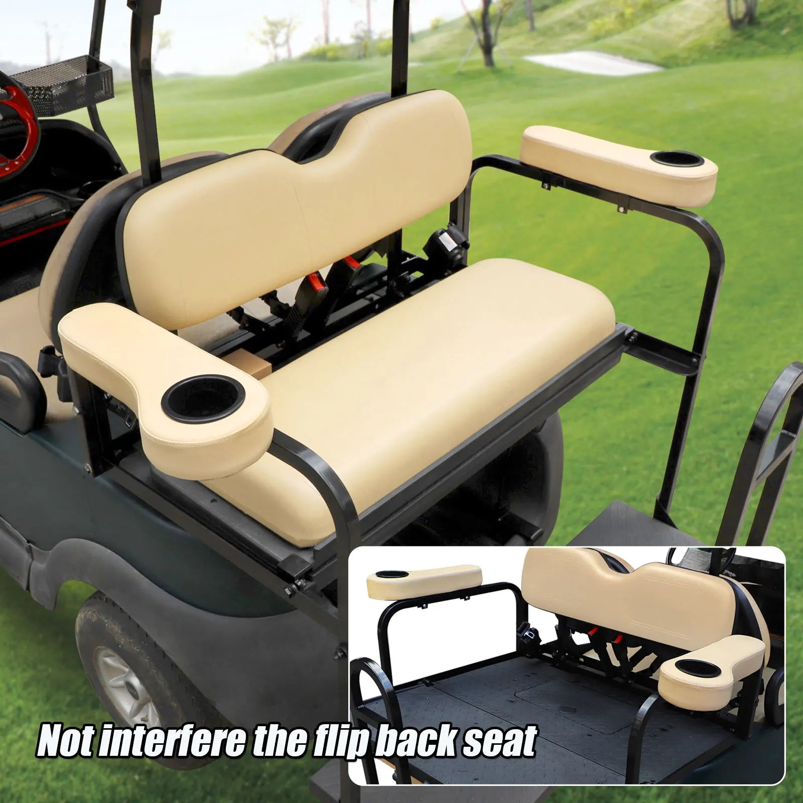 Armrest with Cup Holder Compatible with EZGO Club Car Yamaha - Upgrade Support Frame/No Drilling Required-Beige | EZGO-Cartzilla Golf Cart Parts &amp; Accessories