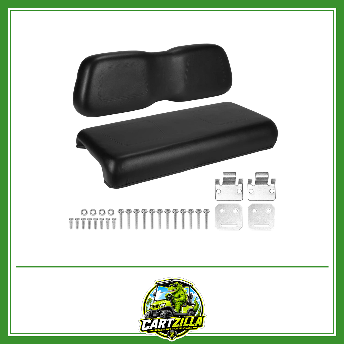 Club Car DS Front Seat Bottom & Backrest Assembly – Black PU Leather Replacement Kit (2000.5 & Up)-Cartzilla LLC