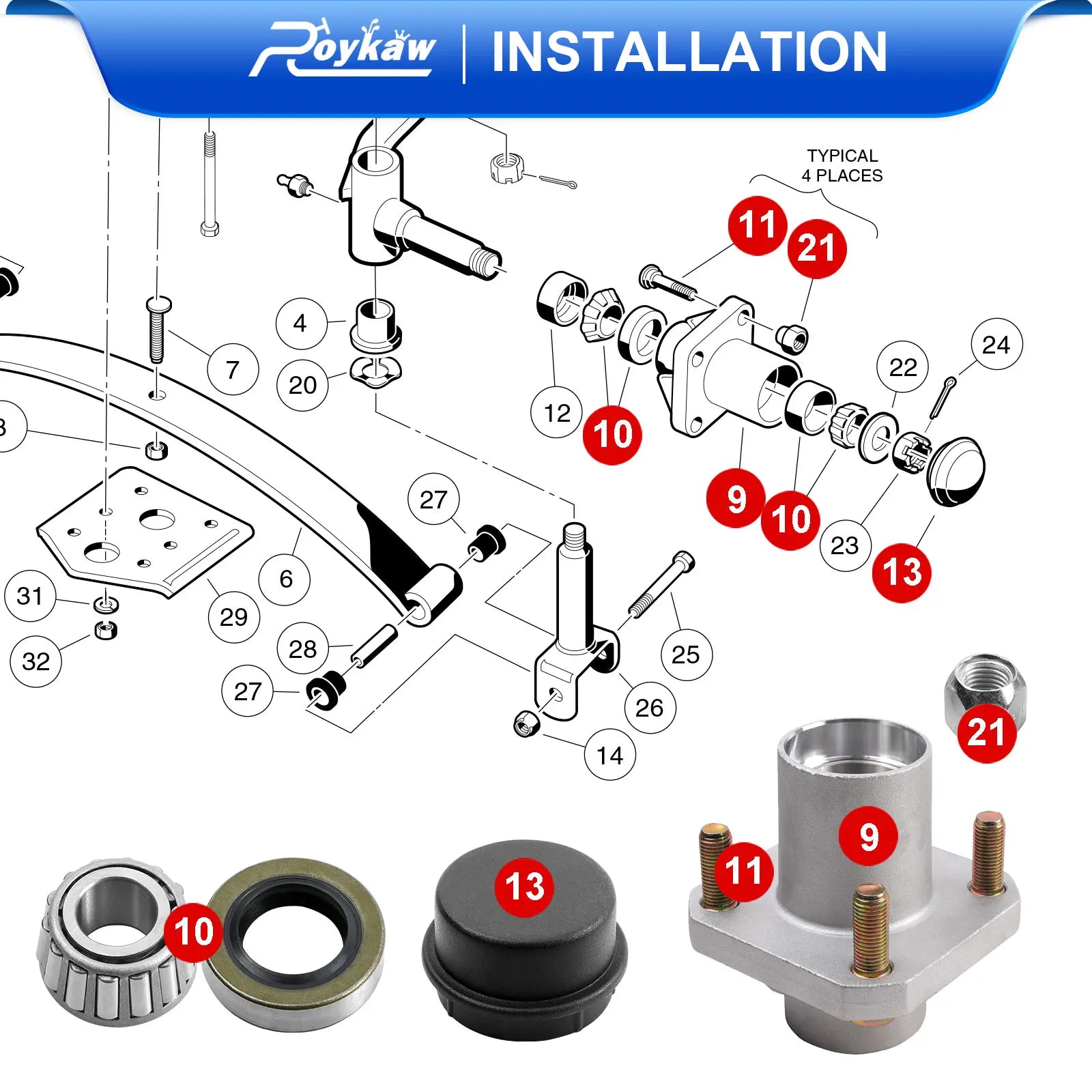 Front Wheel Hub Bearing w/Dust Caps & Bearings | Club Car-Cartzilla Golf Cart Parts &amp; Accessories