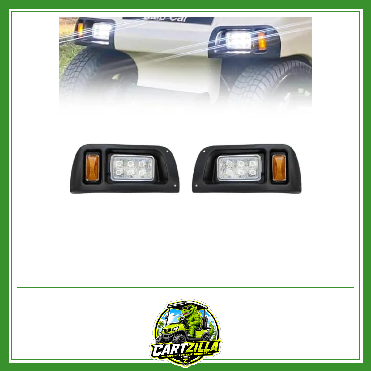 Golf Cart LED Headlight Light Kit Compatible with Club Car DS 1993-UP Passenger Driver Side Replace 12V Headlights Kit Assembly-LED Headlight Kit-Cartzilla LLC