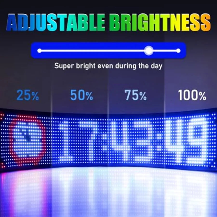 Golf Cart LED Sign 23x5in Programmable Flexible Windshield Screen App Controlled DIY Pattern Soft Lights USA Patriotic