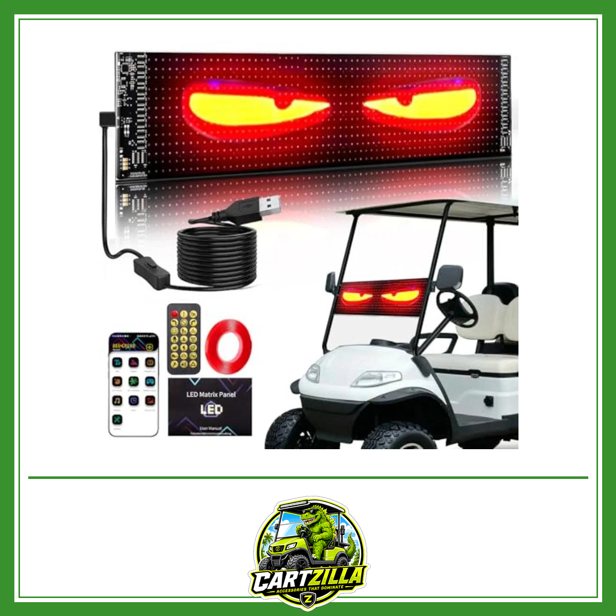 Golf Cart LED Sign 23x5in Programmable Flexible Windshield Screen App Controlled DIY Pattern Soft Lights USA Patriotic 4th of J-Cartzilla LLC