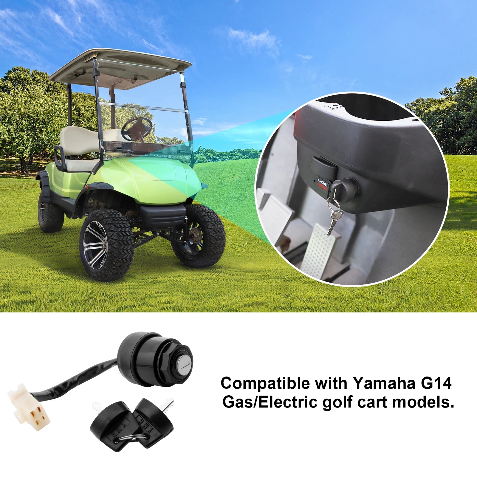 Ignition Key Switch 4 Pins Fit | Yamaha G14 Gas/Electric - Replaces #JN3-82510-00-00-Cartzilla Golf Cart Parts &amp; Accessories