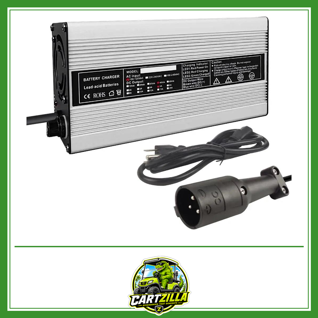 New 48 Volt 5 Amp for Club Car Golf Cart Battery Charger with 3 Pin Round Plug-Cartzilla LLC