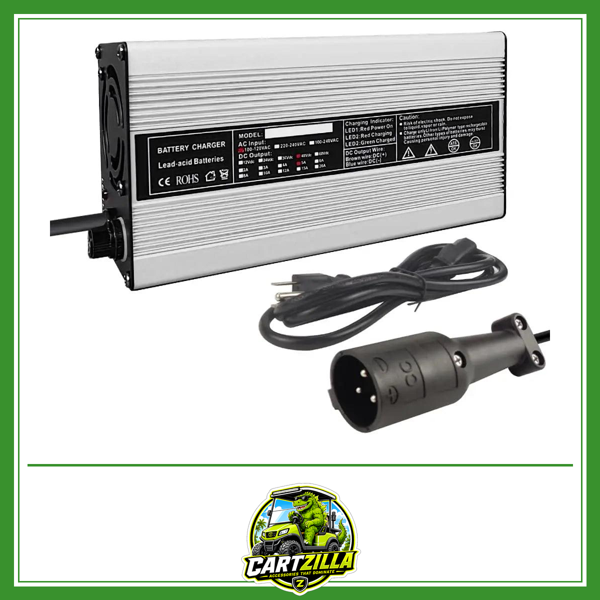New 48 Volt 5 Amp for Club Car Golf Cart Battery Charger with 3 Pin Round Plug-Cartzilla LLC