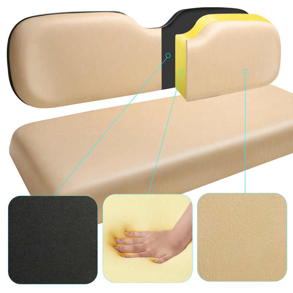 Rear Flip Seat Cushions Compatible with EZGO, Club Car, Yamaha, Include Backrest and Seat Bottom, Black/Tan | EZGO-Cartzilla Golf Cart Parts &amp; Accessories