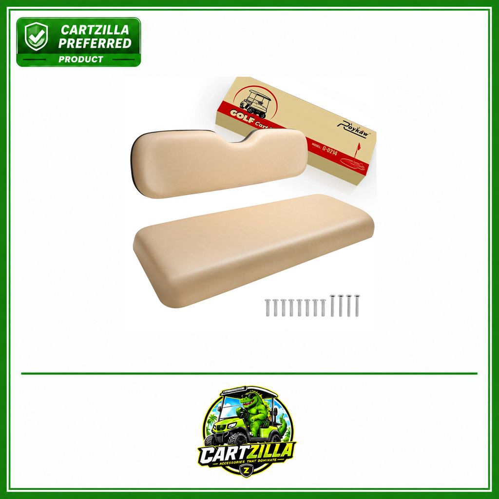 Rear Flip Seat Cushions Compatible with EZGO, Club Car, Yamaha, Include Backrest and Seat Bottom, Black/Tan | EZGO-Cartzilla Golf Cart Parts &amp; Accessories