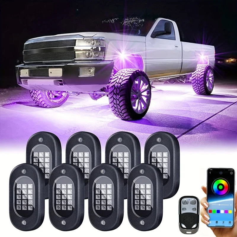 Rock Lights For Trucks 4/6/8/10 Pods RGB LED Rock Lights With APP/Remote Control Music Mode For Pickup Off Road RZR SUV