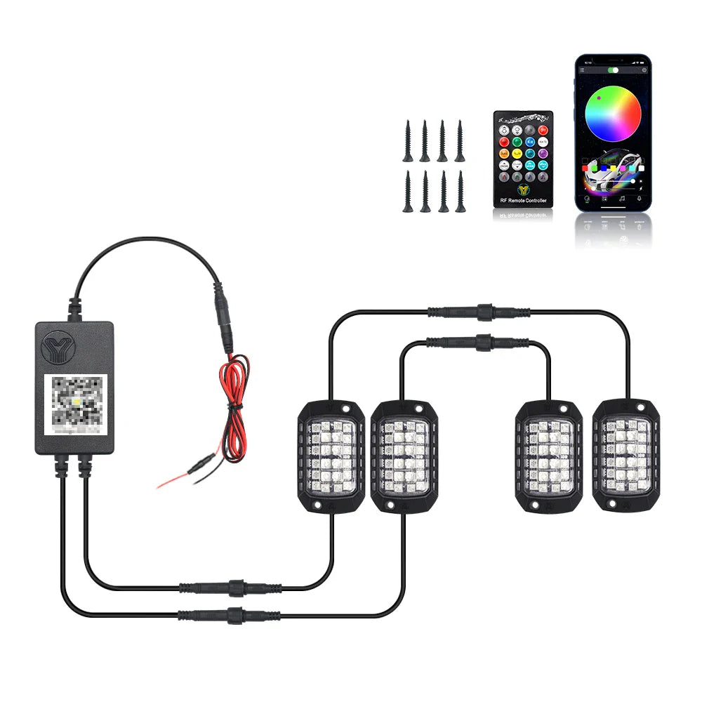 Rock Lights Remote APP Control RGB 3D Lens LED for Offroad RZR SUV ATV UTV Jeep Neon Underbody Undergolw Car Chassis