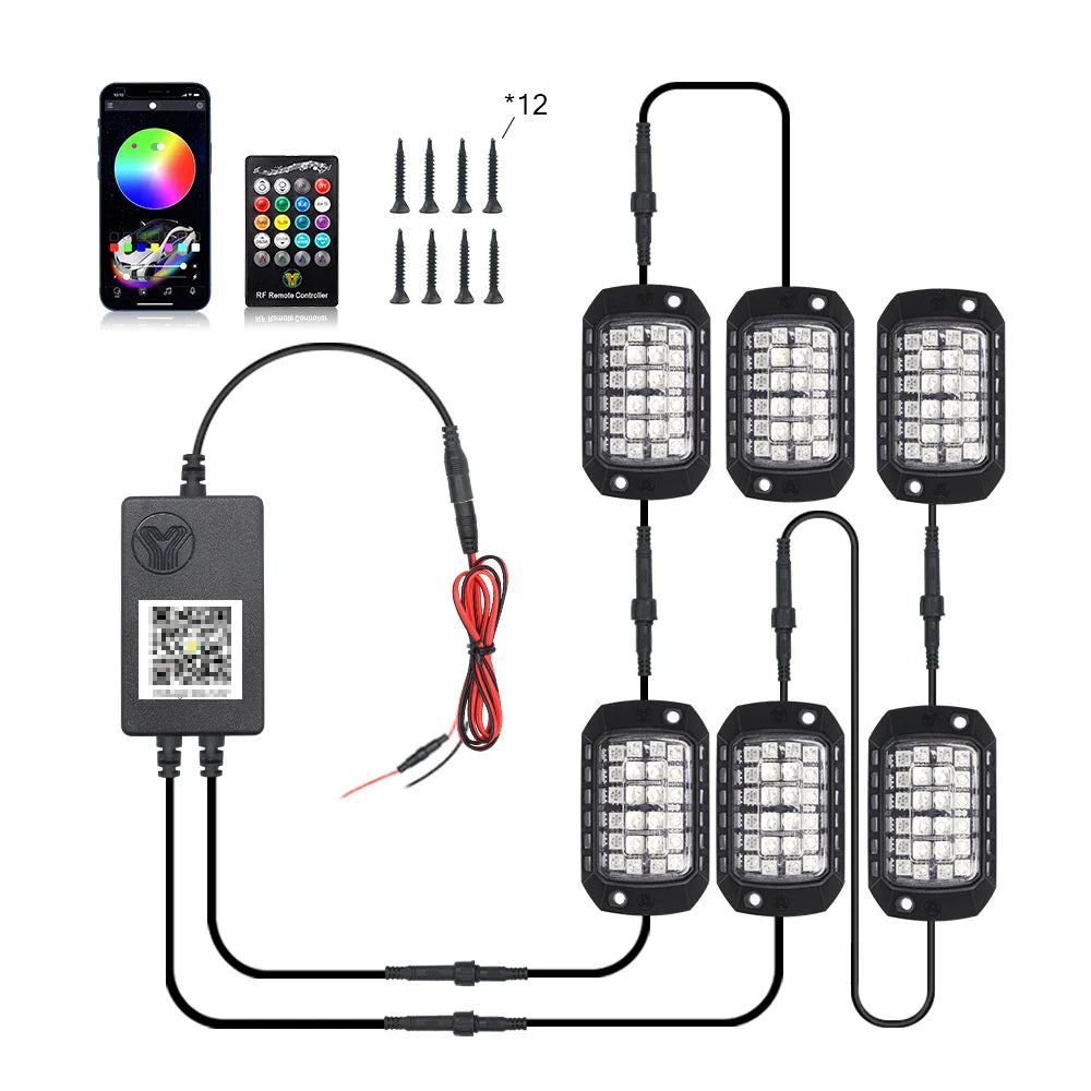 Rock Lights Remote APP Control RGB 3D Lens LED for Offroad RZR SUV ATV UTV Jeep Neon Underbody Undergolw Car Chassis