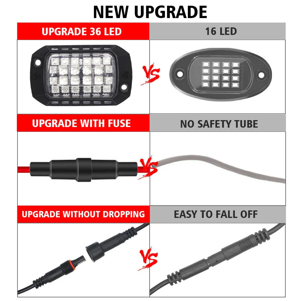Rock Lights Remote APP Control RGB 3D Lens LED for Offroad RZR SUV ATV UTV Jeep Neon Underbody Undergolw Car Chassis