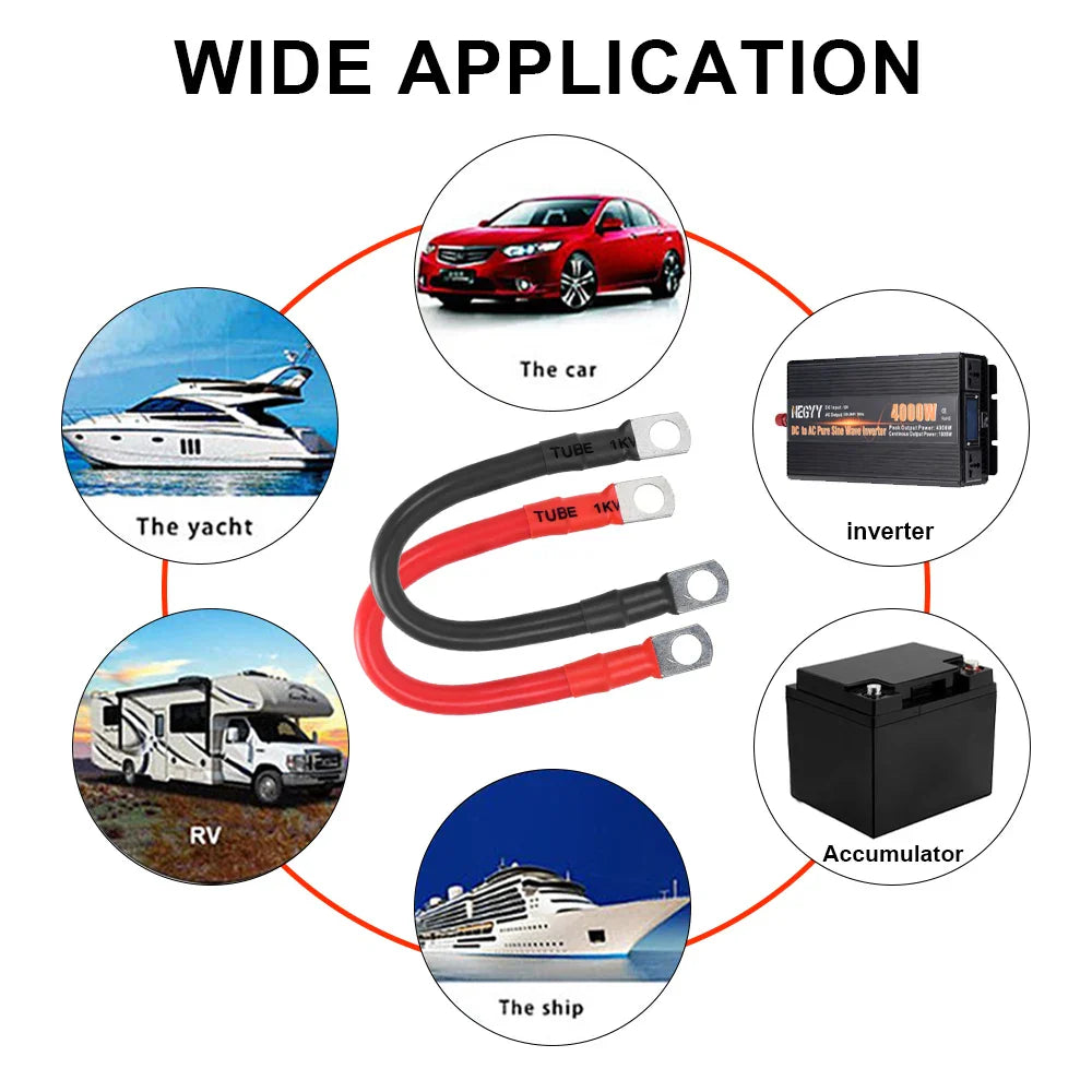 A Pair Of Red Black 30m 2AWG Battery Inverter Cable Set Cable With Terminals Copper Wire Connector For Car RV Marine Inverter