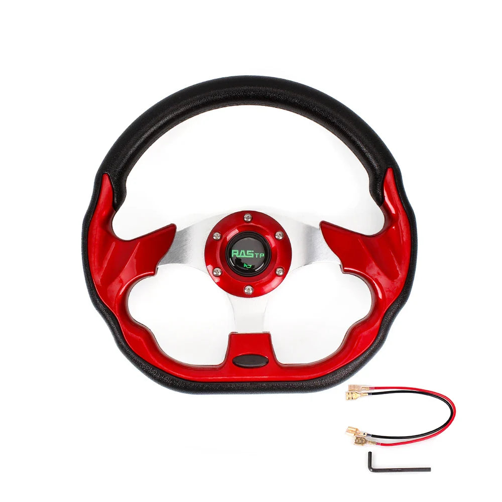 14 Inch 350mm Red Sport Racing Steering Wheel for Golf Cart – PU Leather, Universal Fit
