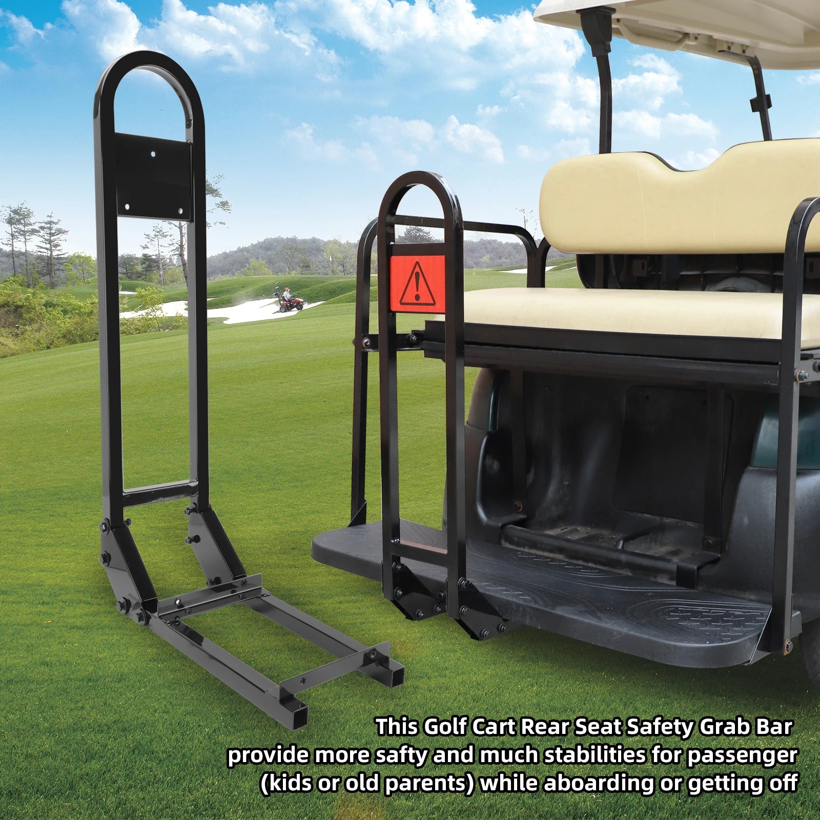 Golf Cart No-Drilling Rear Seat Safety Grab Bar Fit | EZGO, Club Car, Yamaha, Golf Handrail Bar | Rear Seat Passenger