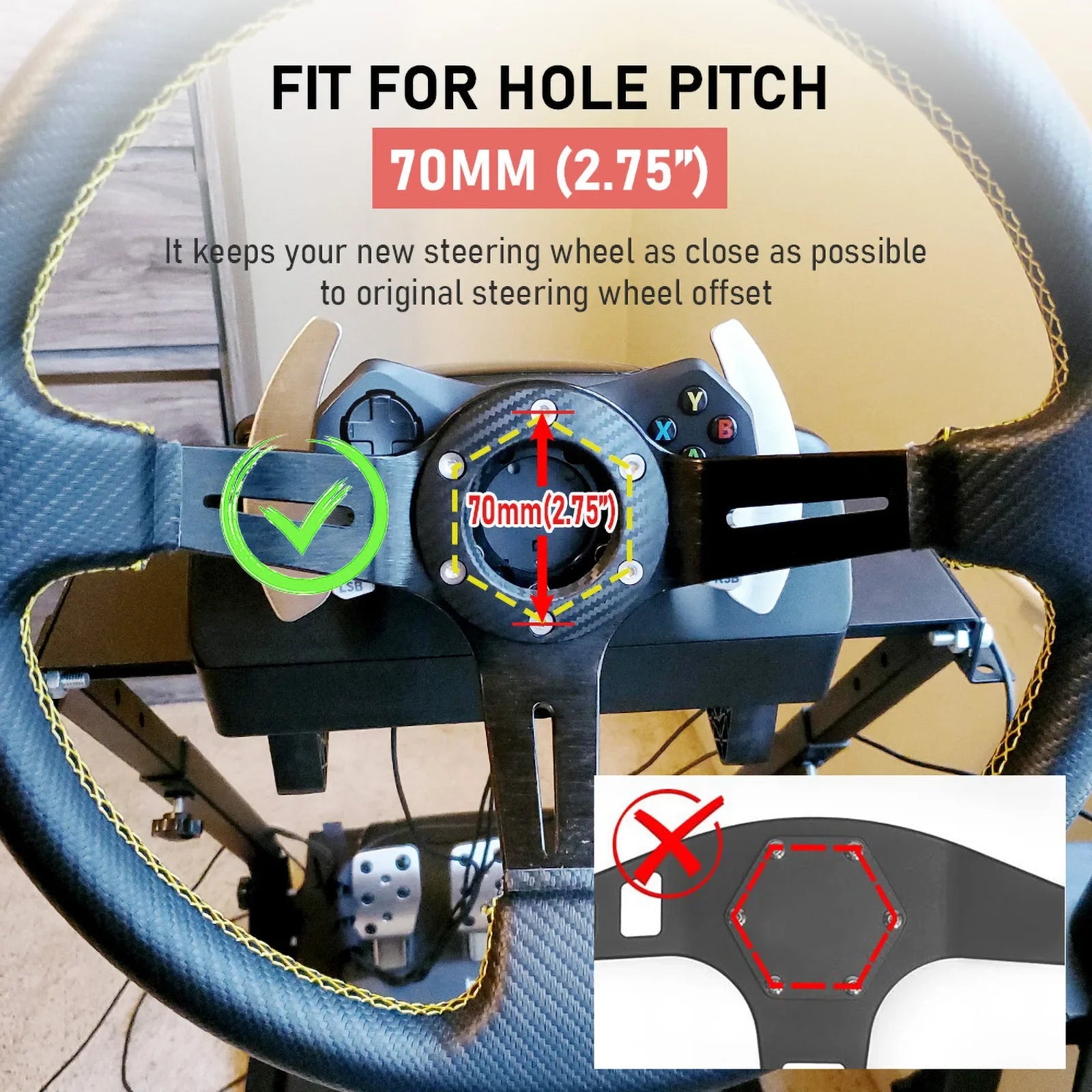 14 Inch 350mm PU Leather Racing Steering Wheel with 70mm PCD Adapter for Logitech G29 G920 G923