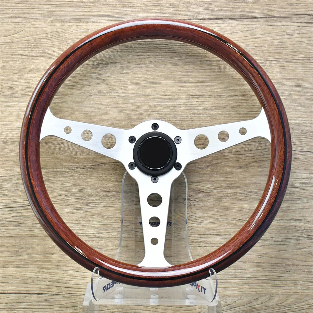 14 Inch 345mm Retro Wood Grain Sport Steering Wheel – Drift Racing with Anti-Slip Bracket