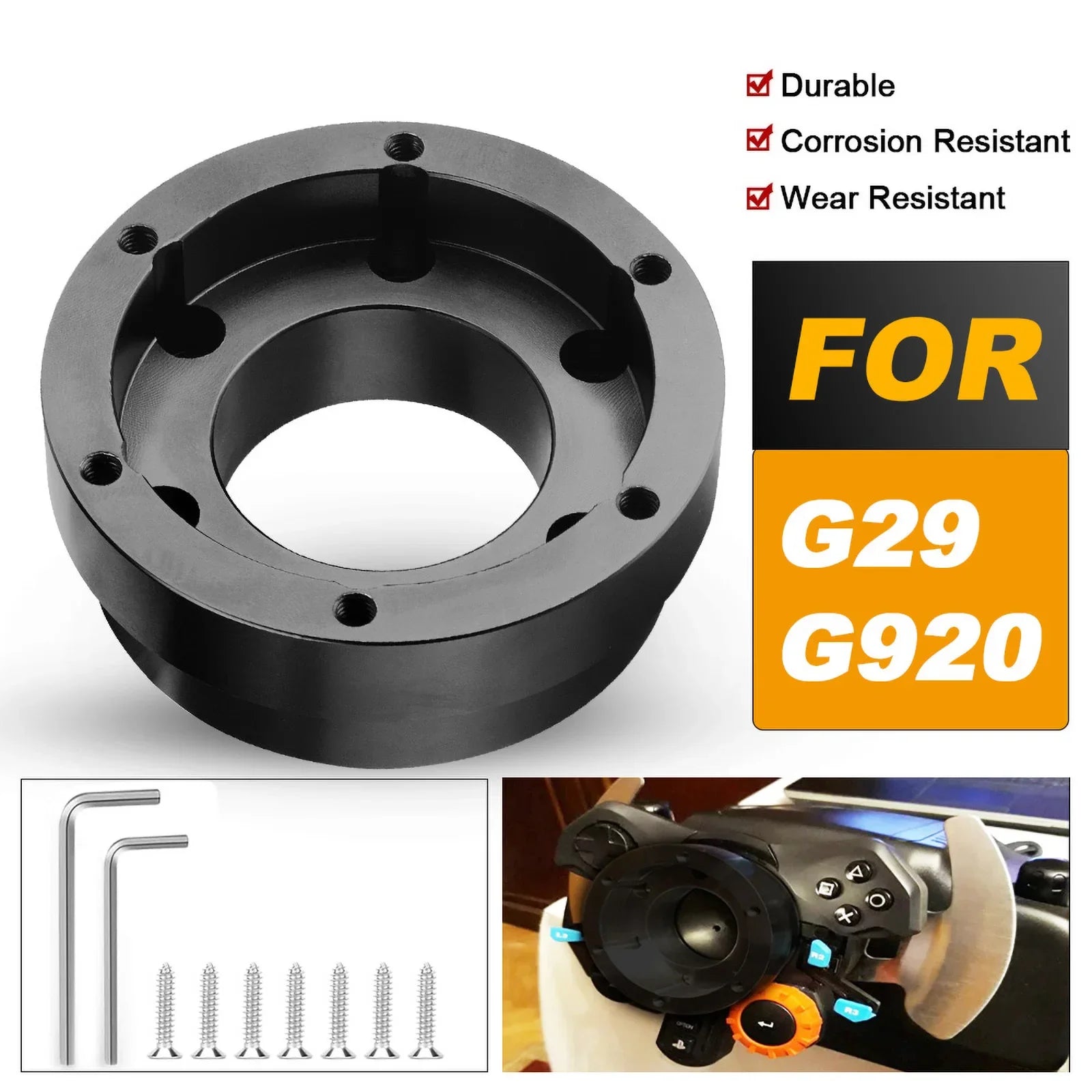 14 Inch 350mm PU Leather Racing Steering Wheel with 70mm PCD Adapter for Logitech G29 G920 G923