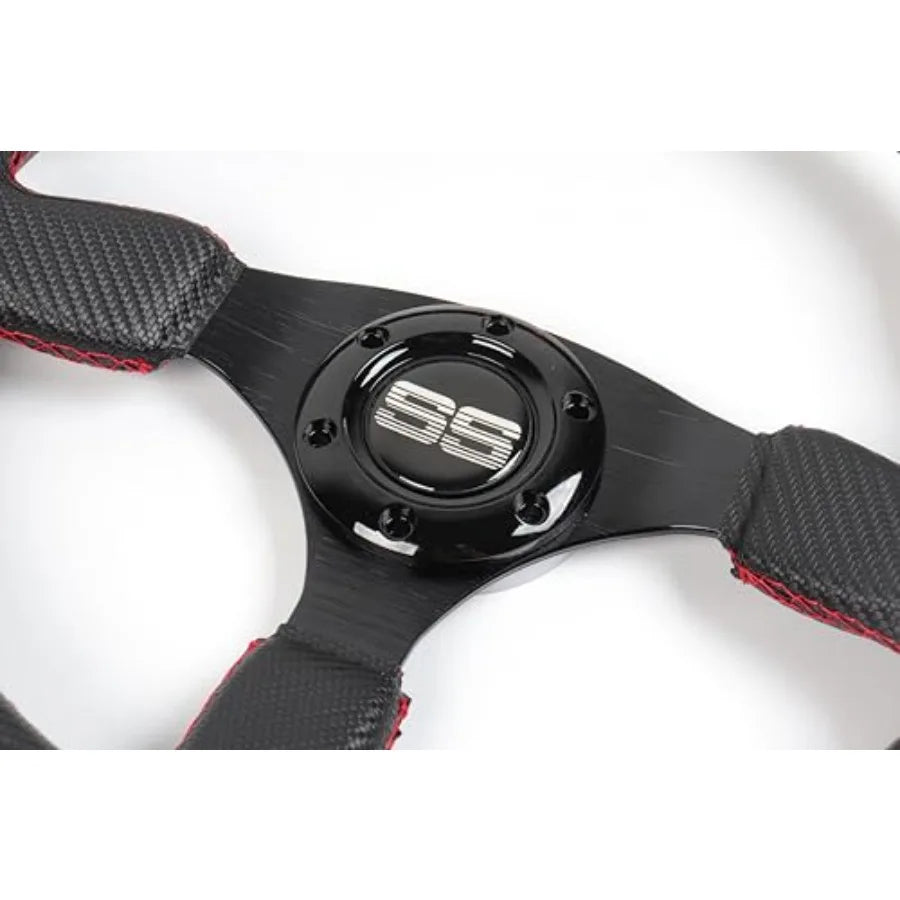 350mm Sport Racing Steering Wheel for Golf Cart – PU Leather, Universal 5/6 Hole