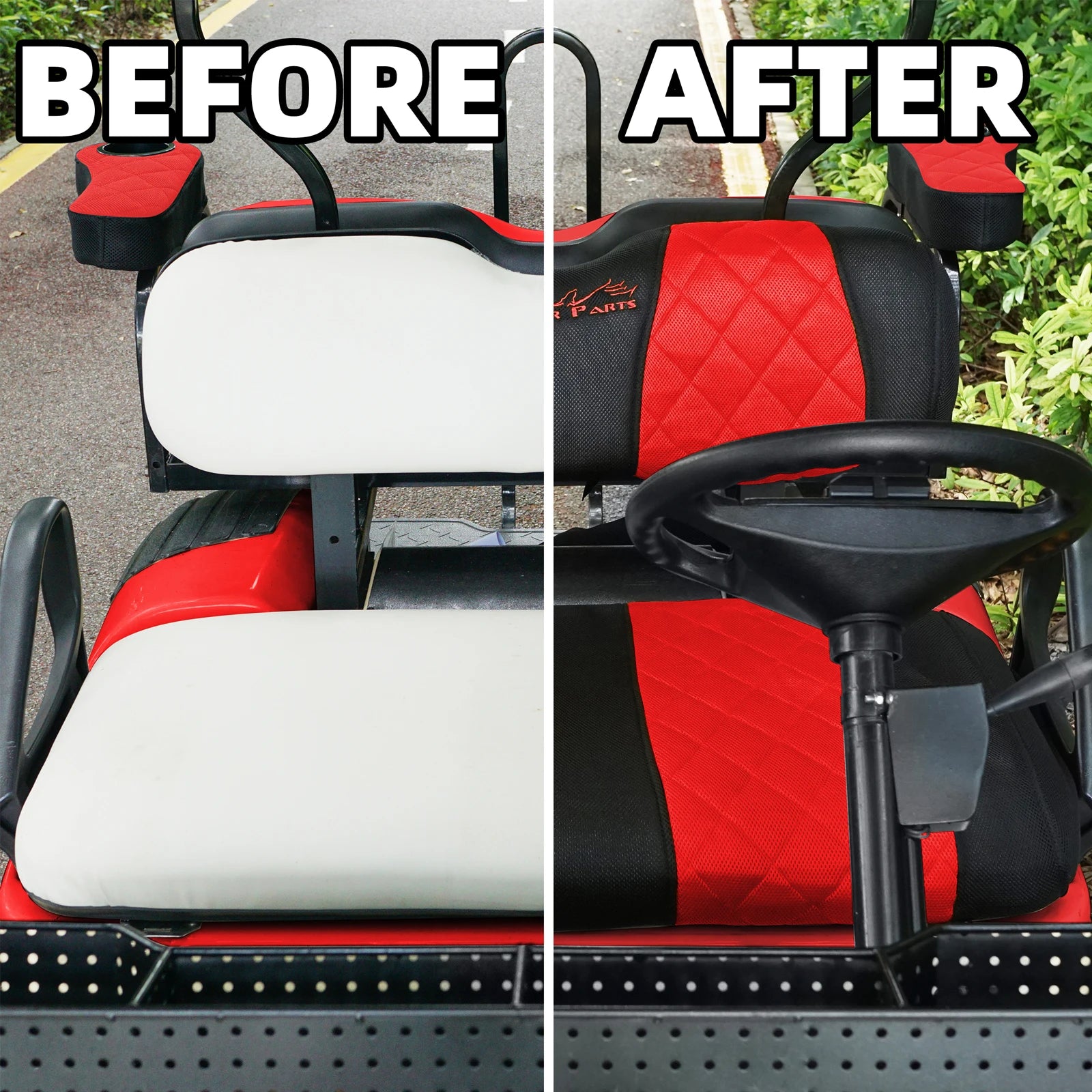 EZGO TXT & RXV Golf Cart Seat Covers – Diamond Design Breathable Mesh, Easy Install