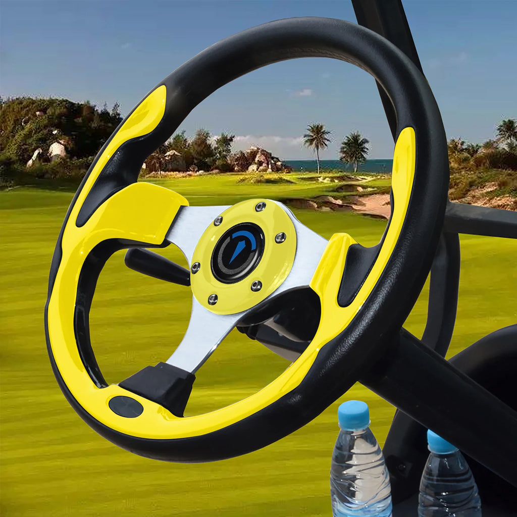 13 Inch 320mm Universal Golf Cart Steering Wheel – PU Leather, 5/6 Hole