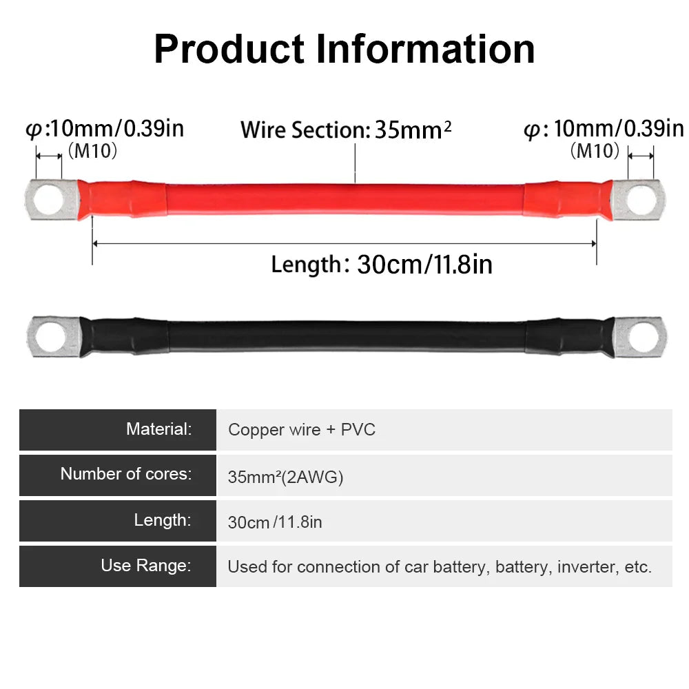 2/4AWG 30/50CM Battery Inverter Cable Set With Terminals Stranded Copper Cord Solar Power Connection Wire With Lugs