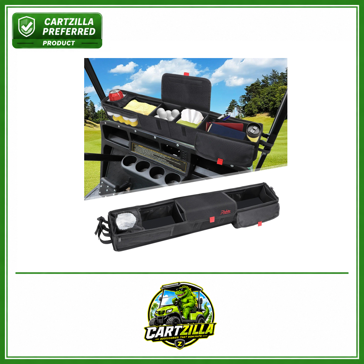 Golf Cart Front Storage Basket, No Drilling Dash Tray Organizer, Fit | EZGO Club Car Yamaha, Adjustable Compartment