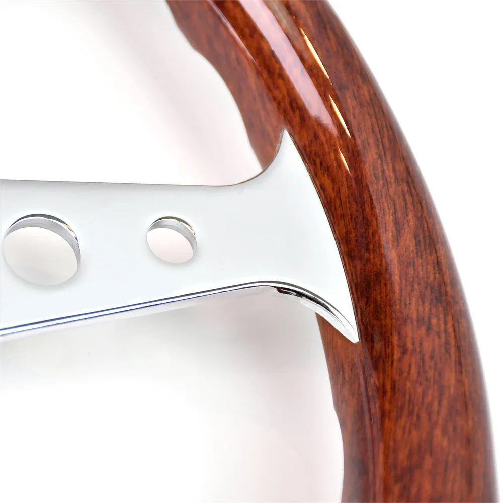 14 Inch 345mm Retro Wood Grain Sport Steering Wheel – Drift Racing with Anti-Slip Bracket