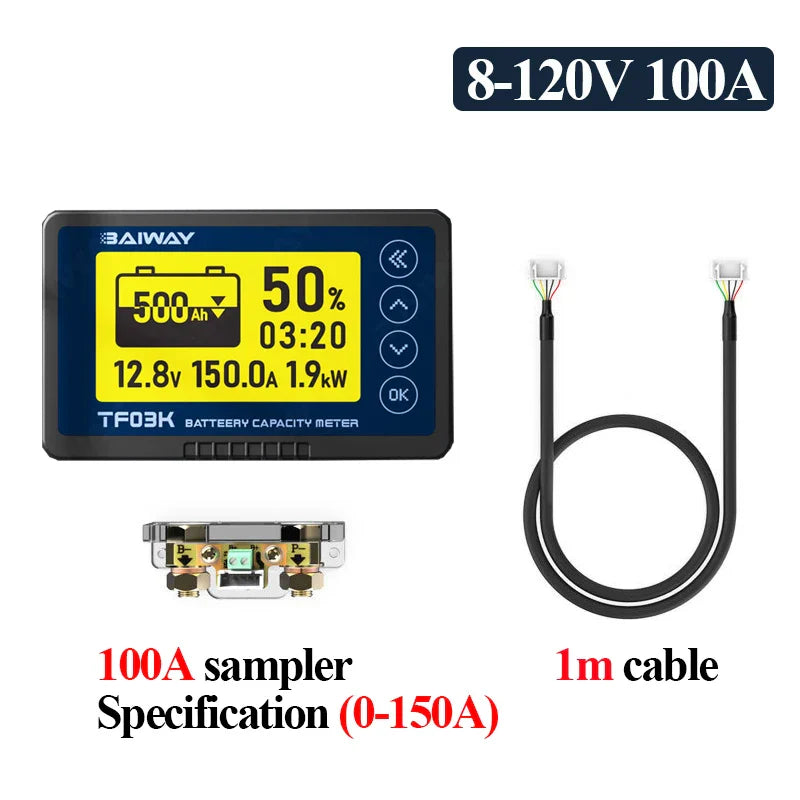 DC8-120V Coulomb Counter Meter Battery Capacity Indicator Voltage Current 50A/100A/350A/500A Coulomb Counter for Electric Car