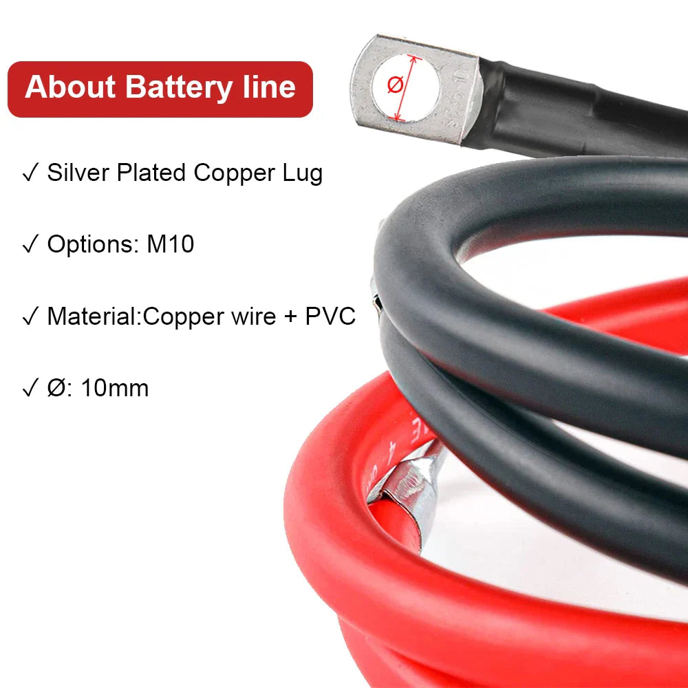 A Pair Of Red Black 30m 2AWG Battery Inverter Cable Set Cable With Terminals Copper Wire Connector For Car RV Marine Inverter