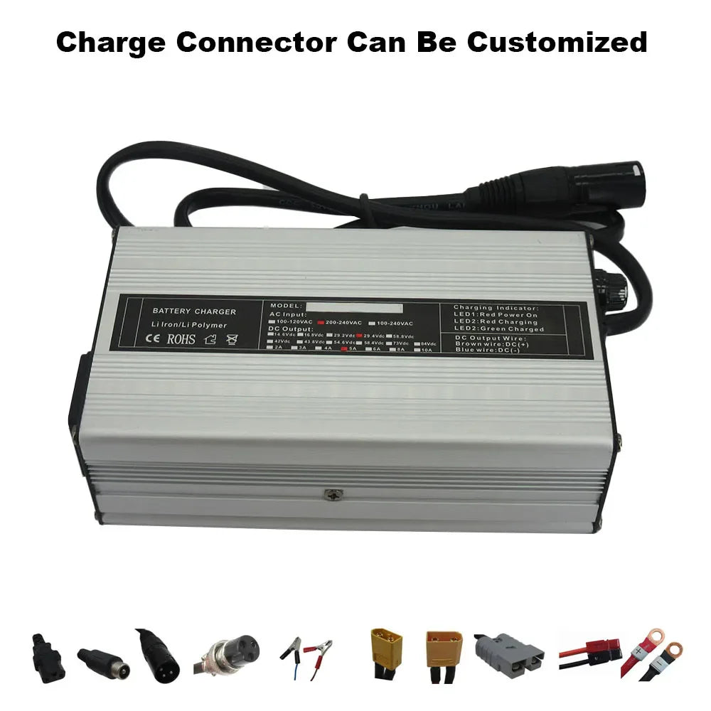 58.8V 10A Li-ion 14S Battery Fast Charger 52V 51.8V Lithium RV Golf Cart Smart Charger