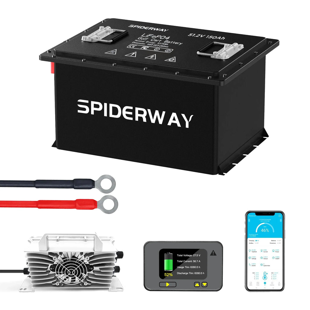 48V 150Ah Lithium Golf Cart Battery Built-in 200A BMS 6000+ Cycles Max. 10.24kW, Support Touch Monitor & Mobile APP