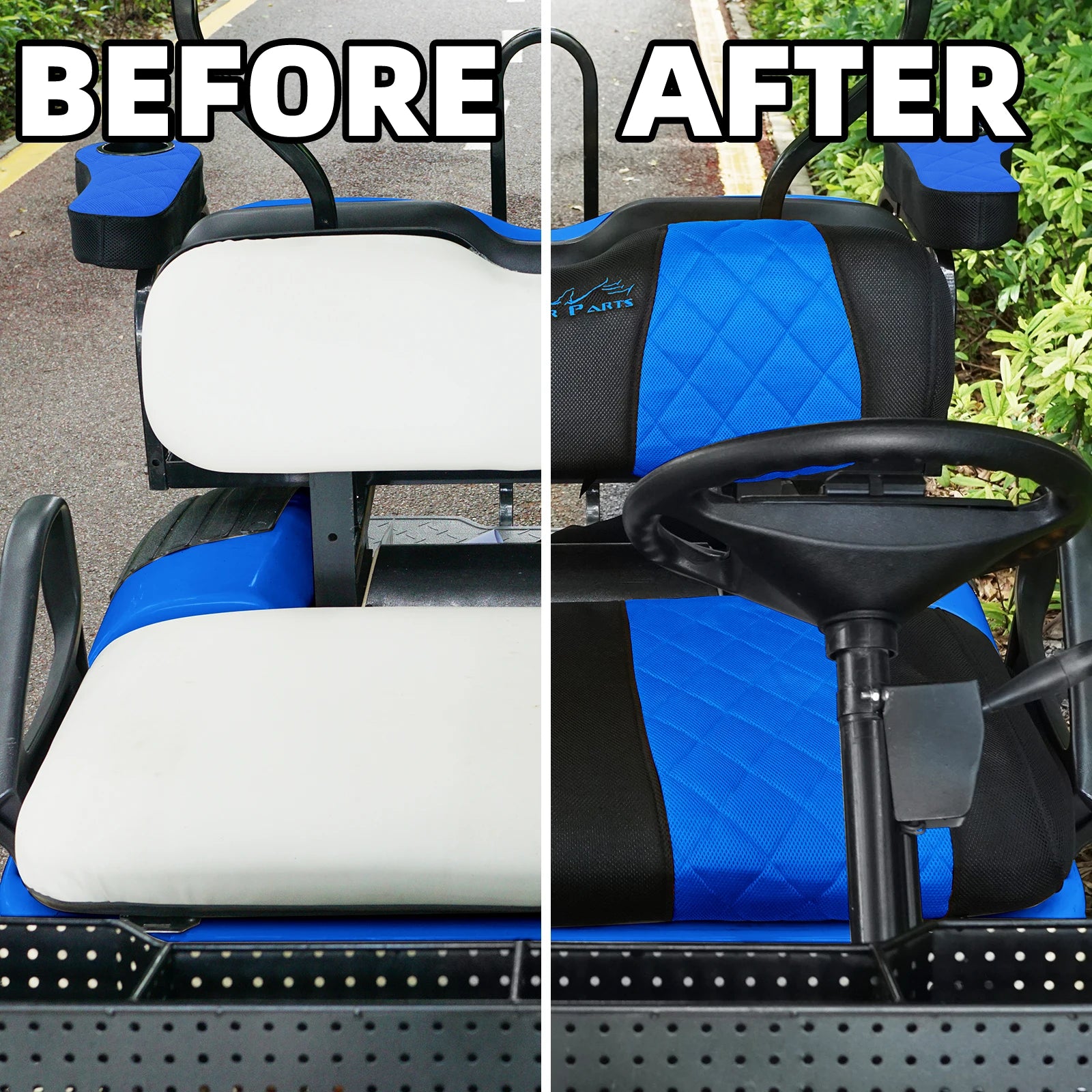 EZGO TXT & RXV Golf Cart Seat Covers – Diamond Design Breathable Mesh, Easy Install