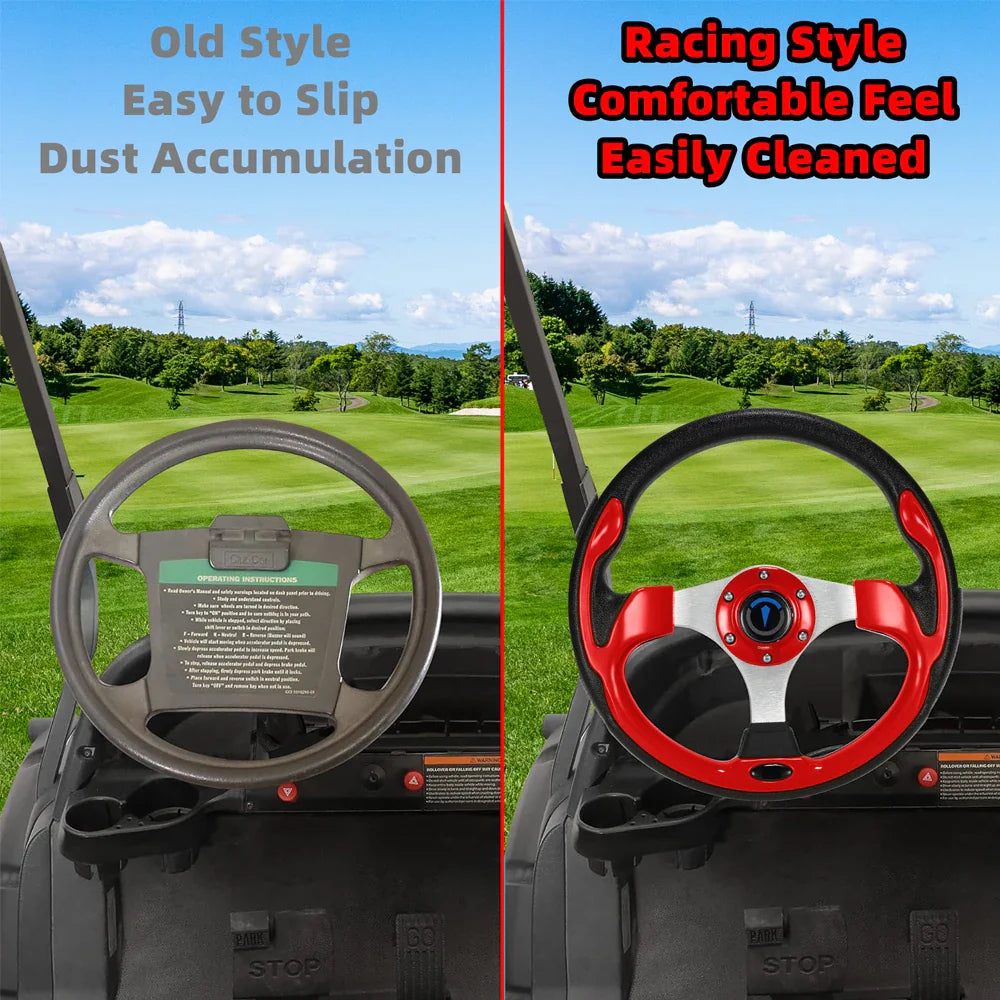13 Inch 320mm Universal Golf Cart Steering Wheel – PU Leather, 5/6 Hole