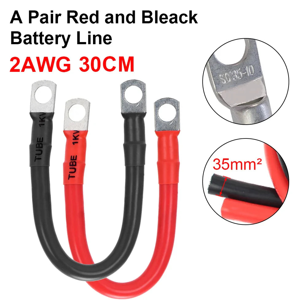 2/4AWG 30/50CM Battery Inverter Cable Set With Terminals Stranded Copper Cord Solar Power Connection Wire With Lugs