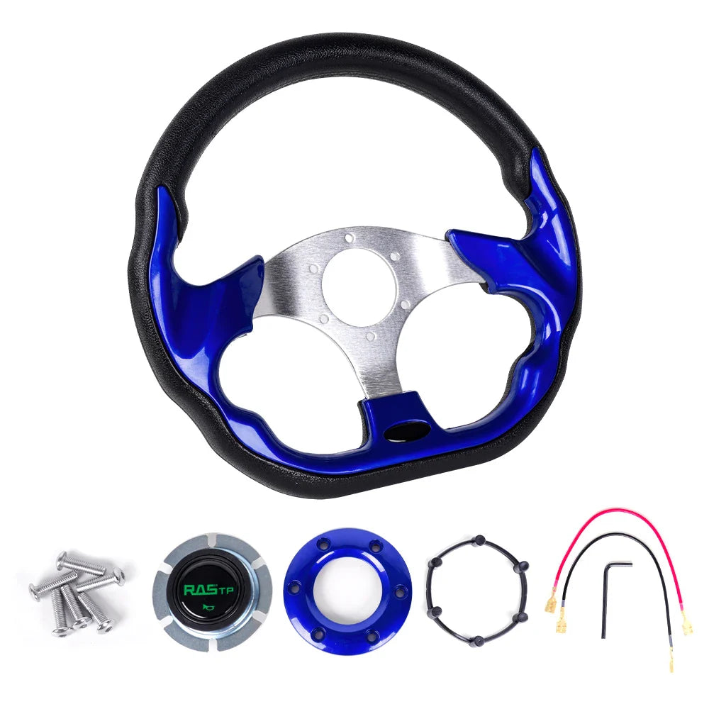 14 Inch 350mm Red Sport Racing Steering Wheel for Golf Cart – PU Leather, Universal Fit