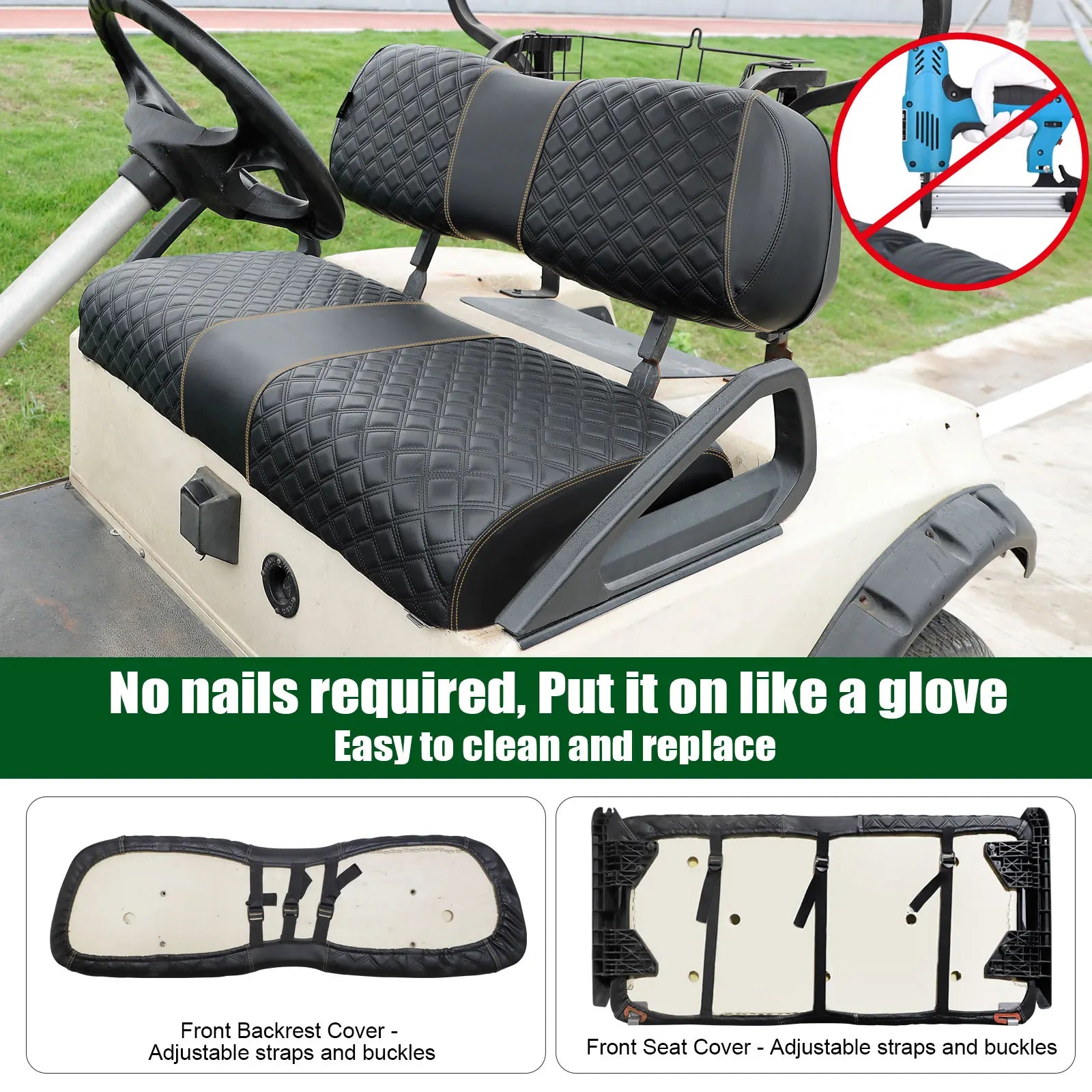 Golf Cart Seat Covers Kit Fit | Club Car DS OEM Ordinary Seat Cushion, Vinyl Material/Soft, Comfortable & Easy to Clean